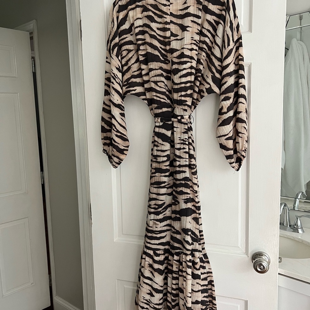 H&M Zebra Print Long Sleeve Dress - Brown and Cream